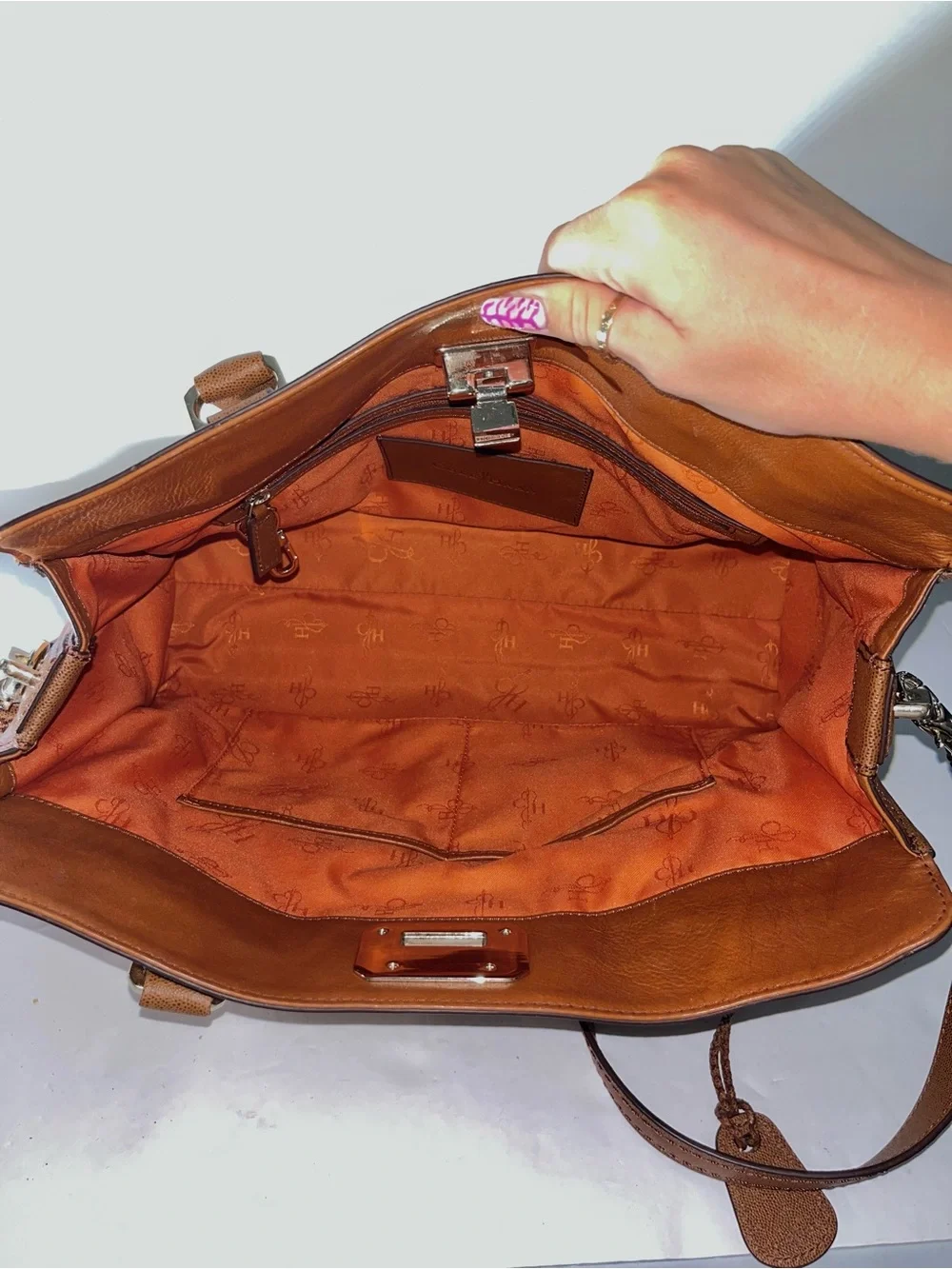 😍 Cole Haan Cognac Brown Leather Satchel with Gold Hardware